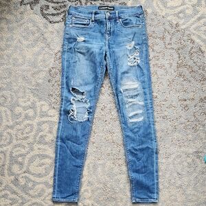 Express Mid Rise Distressed Denim Leggings Blue 2